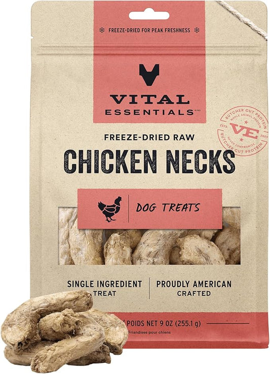 Vital Essentials Freeze Dried Raw Single Ingredient Dog Treats, Chicken Necks, 9 oz | Premium Quality High Protein Training Treats | Grain Free, Gluten Free, Filler Free