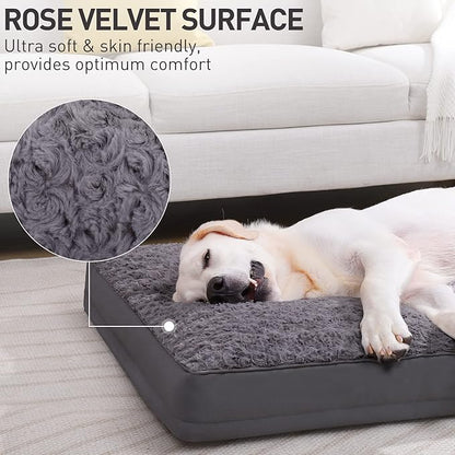 Dog Crate Bed Waterproof Dog Beds for Medium Dogs Rose Velvet Soft Fluffy Washable Dog Bed with Removable Cover & Anti-Slip Bottom 35 x 22 Inch,