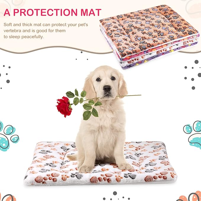 4 Pack Ultra Soft Dog Cat Bed Mat with Cute Prints Reversible Fleece Dog Crate Kennel Pad Cozy Washable Thickened Hamster Guinea Pig Bed Pet Bed Mat for Small Animals (Vivid Color 23 x 18 Inches)