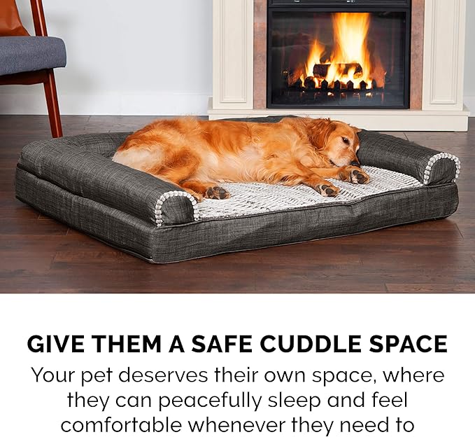 Furhaven Memory Foam Dog Bed for Large Dogs w/ Removable Bolsters & Washable Cover 95 lbs