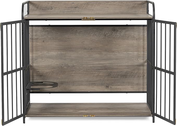 NicBex Dog Crate Furniture Dog Cage with 2 Adjustable Feeding Bowls