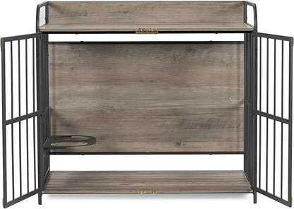 NicBex Dog Crate Furniture Dog Cage with 2 Adjustable Feeding Bowls