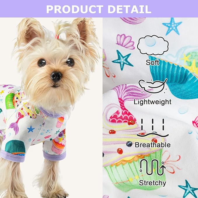 Dog Pajamas Pjs Spring Summer Dog Clothes for Small Dogs Girl - Boy - Medium Size Dogs, Soft Stretchy Puppy Clothes Doggie Onesies Cat Pet Jammies Outfit (Cake Purple, X-Small)