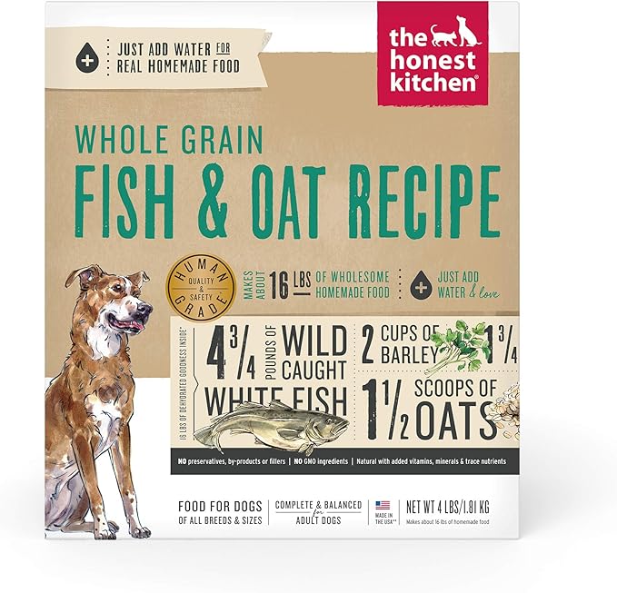 The Honest Kitchen Dehydrated Whole Grain Fish & Oats Dog Food, 4 lb Box, 4.00 Pound (Pack of 1)