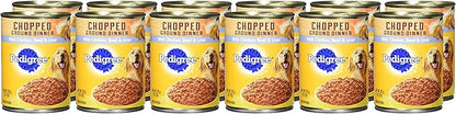 PEDIGREE CHOPPED GROUND DINNER Adult Canned Soft Wet Dog Food Combo with Chicken, Liver & Beef, 13.2 oz. Cans (Pack of 12)