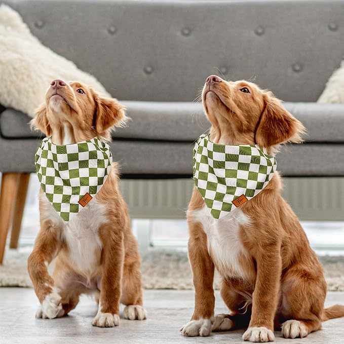 Green Checkered Dog Bandana Classic Checkerboard Print Fabric Pet Scarf Medium Sizes Adjustable Pet Neckerchief Dog Bibs for Cat Dog Birthday Costume Accessories