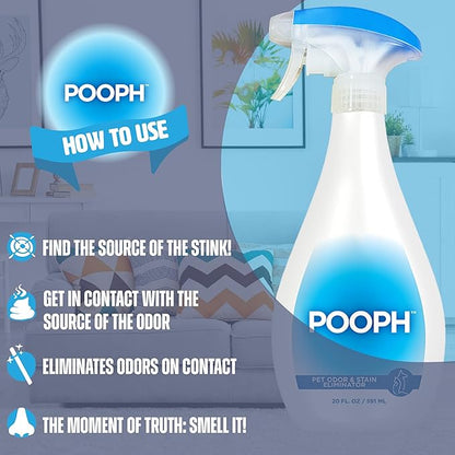 Pooph Pet Odor Eliminator, 20oz Spray - Dismantles Odors on a Molecular Basis, Dogs, Cats, Freshener, Urine, Poop, Pee, Deodorizer, Natures, Puppy, Fresh, Clean, Furniture, Potty, Safe