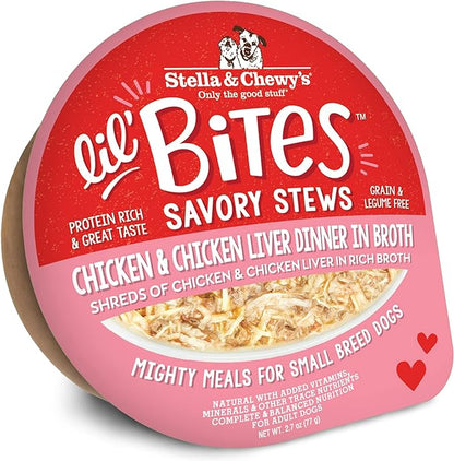 Stella & Chewy's Lil Bites Savory Stews for Small Breeds Chicken & Chicken Liver Dinner in Broth, 2.7 Oz. Cups (Pack of 12)