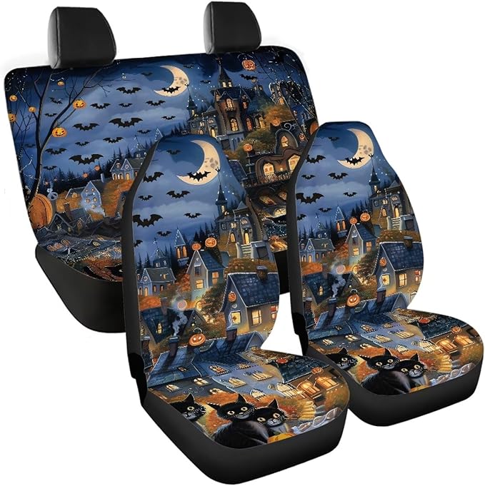 Halloween Moon Castle Cat Universal Car Seat Covers 4pcs Car