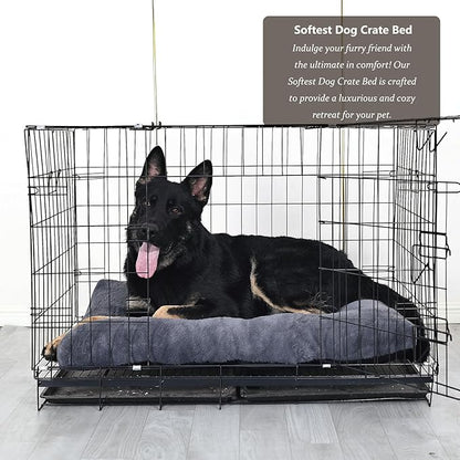 48 inch Dog Crate Bed for Extra Large Dogs Washable with Anti-Slip Bottom fit Metal Dog Crates or Cages,Faux Fur xxLarge Dog Crate Pads 48 x 30 for Kennel Jumbo Plus Dog Sleeping Mattress,Dark Gray