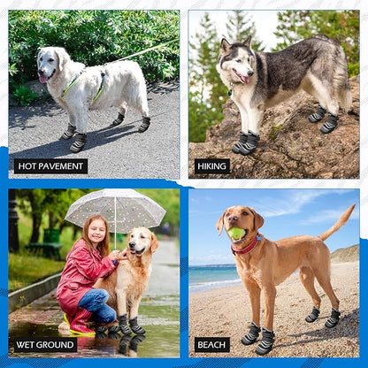 EXPAWLORER Reflective Dog Shoes for Hot Pavement- 4 Pcs Waterproof Dog Booties for Summer with Rubber Sole, Breathable and Anti-Slip Dog Boots & Paw Protectors for Large Dogs Outdoor