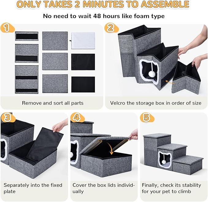 Bilibrara Dog Stairs for Small Dogs 3-Step Cat 180 Lbs, 16.7'' H