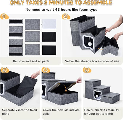 Bilibrara Dog Stairs for Small Dogs 3-Step Cat 180 Lbs, 16.7'' H
