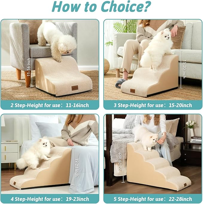 Dog Stairs for High Bed 23" H 15.7x33x22.6in, Light 5 Tiers