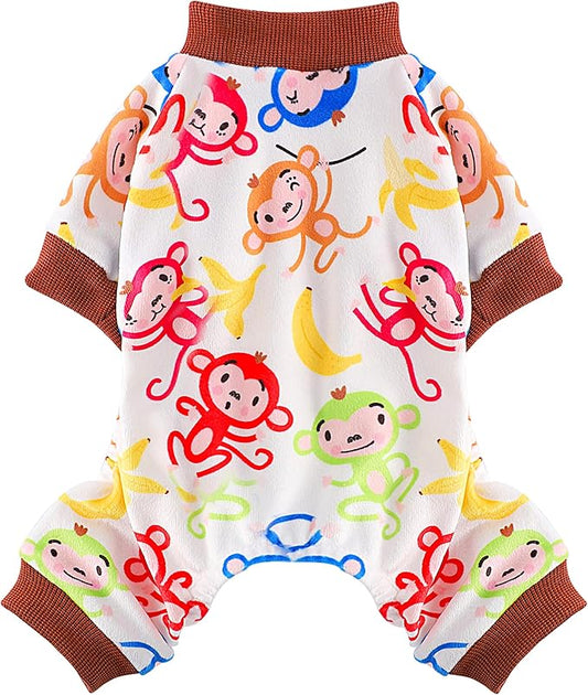 Dog Pajamas Cute Duck Soft Fleece Stretchy Dog Onesie Pet Pjs Fall Dog Clothes for Small Dogs Girl Boy (Medium, Brown Monkey)