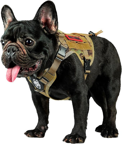 OneTigris Tactical Dog Harness Vest,No-Pull Service Dog Vest with Hook & Loop Panels,Adjustable Dog Vest Harness for Walking Hiking Training(Camo,XXS)