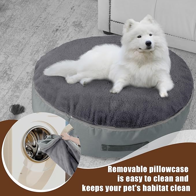 BALAPET Bean Bag Dog Bed Calming Dog Bed for Large Dogs with Removable Quilt Top & Washable Cover 30 inches Anti-Slip Round Fluffy Plush Dog Bed