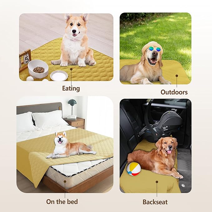 gogobunny 100% Double-Sided Waterproof Dog Bed Cover Pet Blanket Sofa Couch Furniture Protector for Puppy Large Dog Cat, Reversible (32x53 Inch (Pack of 1), Dark Yellow/Light Yellow)