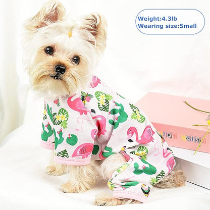 Dog Pajamas Pjs Spring Summer Dog Clothes for Small Dogs Girl - Boy - Medium Size Dogs, Soft Stretchy Puppy Clothes Doggie Onesies Cat Pet Jammies Outfit Tropical Flamingo, Pink