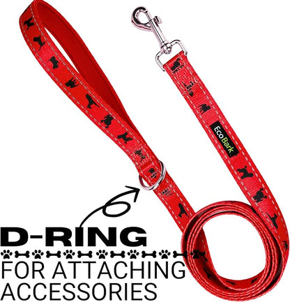 EcoBark Dog Leash - Soft & Reflective Comfort Training Leashes with Padded Handle - Strong Durable Heavy Duty - Training and Pulling for Small, Medium or Large Dogs (Red)