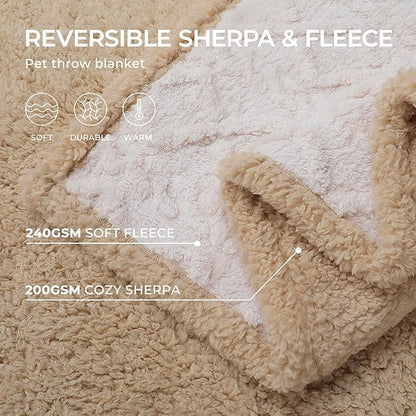 Waterproof Pet Blanket, Liquid Pee Proof Dog Blanket for Sofa Bed Couch, Reversible Sherpa Fleece Furniture Protector Cover for Small Medium Large Dogs Cats,Beige-Thicken Medium（57" x 40"）