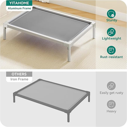 YITAHOME Cooling Elevated Dog Bed, Chew Proof Raised Pet Cot with Aluminum Frame, Breathable Textilene Mesh, Enclosed Edges, Non-Slip Feet, Durable Dog Bed for Indoors & Outdoors, Grey, 42 Inch