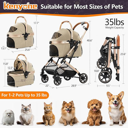 Kenyone 3-in-1 Pet Stroller for Small Medium Dogs