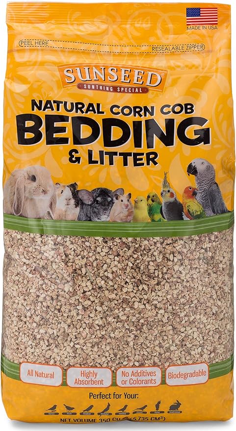 Sunseed Natural Corn Cob Bedding & Litter for Pet Birds and Small Animals – Made in USA – 350 Cubic Inches