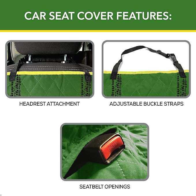 JOHN DEERE PET CAR SEAT COVER for DOGS & CATS. Licensed SEAT PROTECTOR for Construction