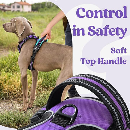 rabbitgoo Dog Harness for Large, No Pull Pet Harness with 3 Buckles, Adjustable Soft Padded Dog Vest with Instant Control Handle, Easy Walking Reflective Pet Vest for Extra Large Dogs, Purple, XL