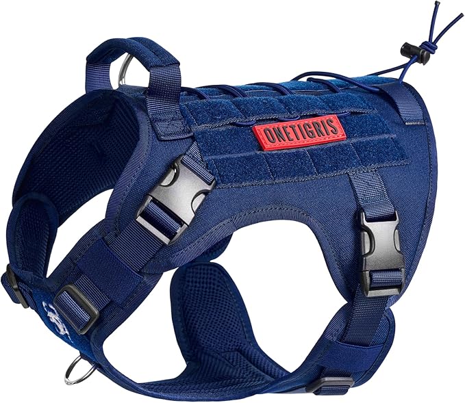 OneTigris Tactical Dog Harness Vest,No-Pull Service Dog Vest with Hook & Loop Panels,Adjustable Dog Vest Harness for Walking Hiking Training(Blue,L)