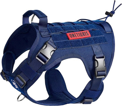 OneTigris Tactical Dog Harness Vest,No-Pull Service Dog Vest with Hook & Loop Panels,Adjustable Dog Vest Harness for Walking Hiking Training(Blue,XS)