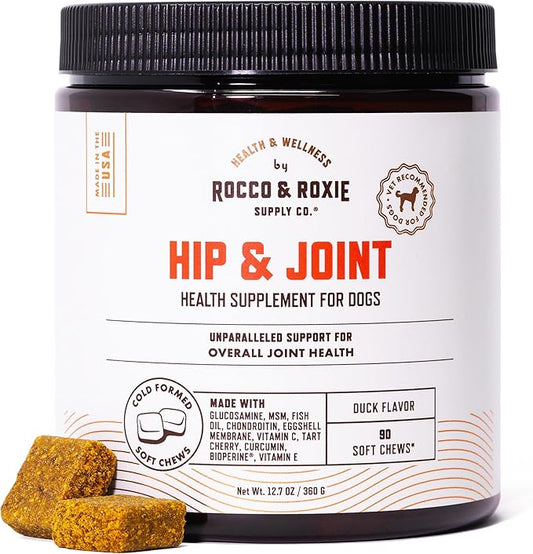 Rocco & Roxie Joint Supplement for Dogs, Glucosamine Hip and Joint Chews, Dog Joint Supplement Large & Small Breed, Senior Dog Vitamins to Support Mobility, Chondroitin, MSM, Dog Health Supplies 90 ct