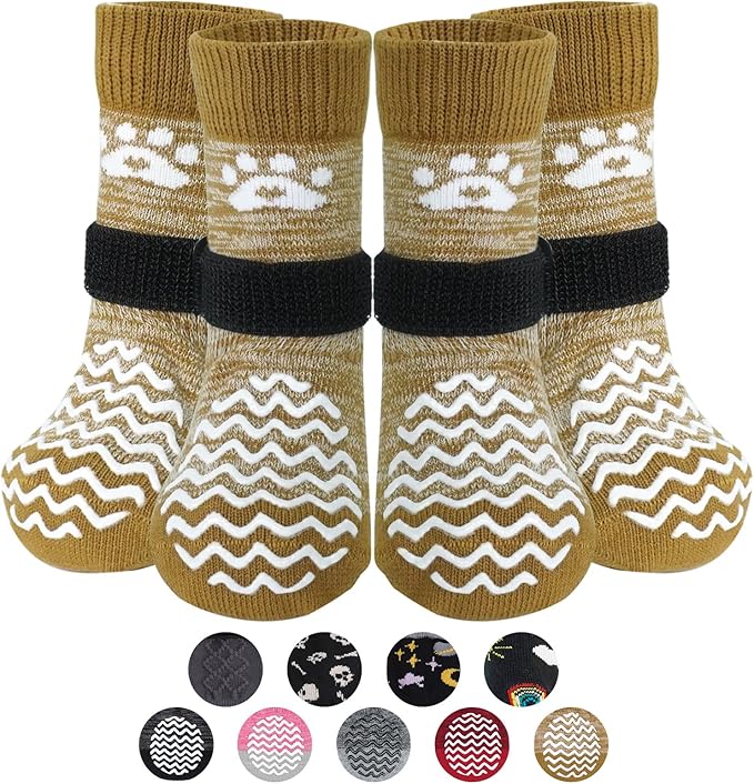PUPTECK Anti Slip Dog Socks 2 Pairs with Double Grippers for Hardwood Floors