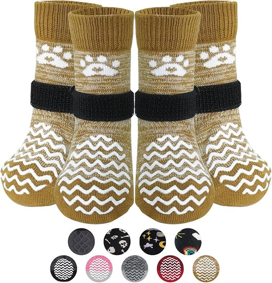 PUPTECK Anti Slip Dog Socks 2 Pairs with Double Grippers for Hardwood Floors