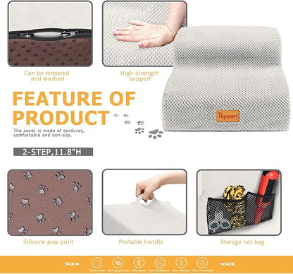 Topmart High Density Foam Dog Steps 2 Tiers 11.8" High,Non-Slip