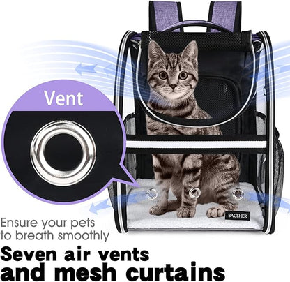 BAGLHER Expandable Pet Carrier Backpack，Pet Bubble Backpack for Small Cats Puppies Dogs Bunny, Airline-Approved Ventilate Transparent Capsule Backpack for Travel, Hiking and Outdoor Use. Purple