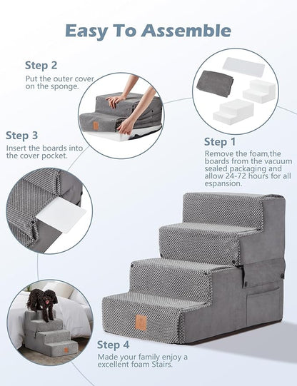 Dog Stairs for High Beds and Couch 4 Step 18" H