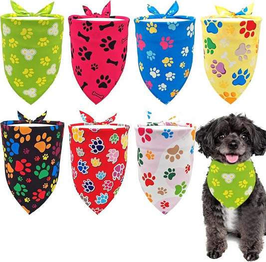 Paw Print Dog Bandanas for Small Dogs Breed 18 Inch 7PCS