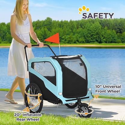 Aosom 2-in-1 Dog Bike Trailer Pet Stroller Carrier for Large Dogs with Hitch