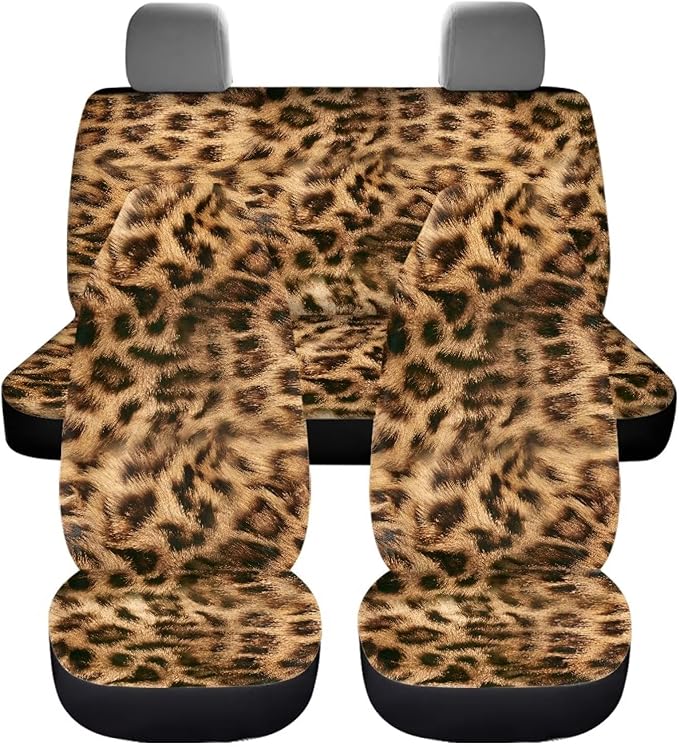 Leopard Print Front Back Seat Cover Cute Seat