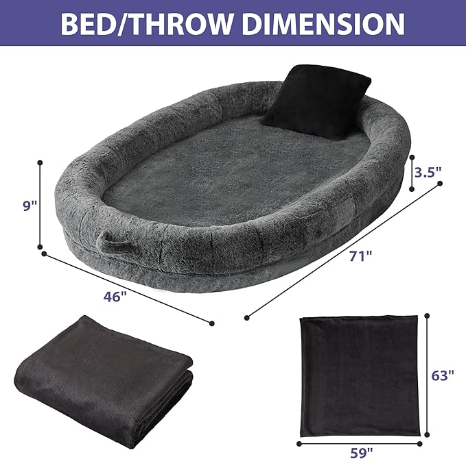 Human Dog Bed for Adult 71" x 46" x 9"