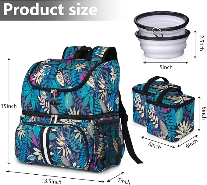 BAGLHER Pet Travel Bag, Double-Layer Pet Supplies Backpack (for All Pet Travel Supplies), Pet Travel Backpack with 2 Silicone Collapsible Bowls and 2 Food Baskets Hawaii