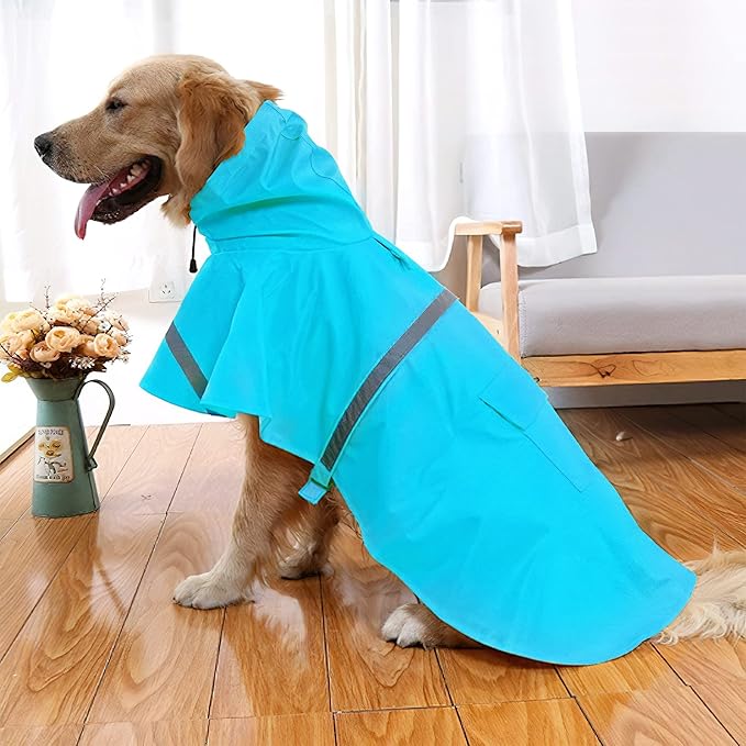 NACOCO Large Dog Raincoat Adjustable Pet Water Proof Clothes Lightweight Rain Jacket Poncho Hoodies with Strip Reflective (XL