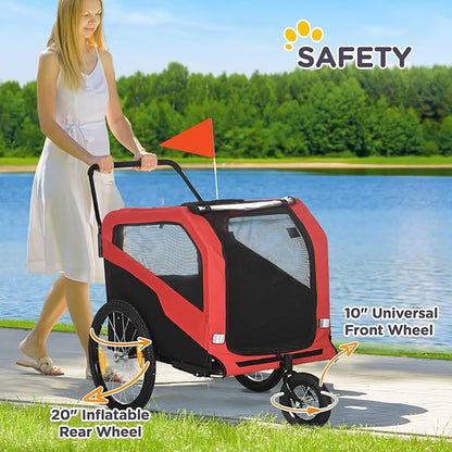 Aosom 2-in-1 Dog Bike Trailer Pet Stroller Carrier for Large Dogs with Hitch