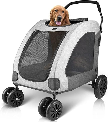 Petbobi Dog Stroller for Large Dogs 4 Rubber 2 Medium 120lbs, Grey