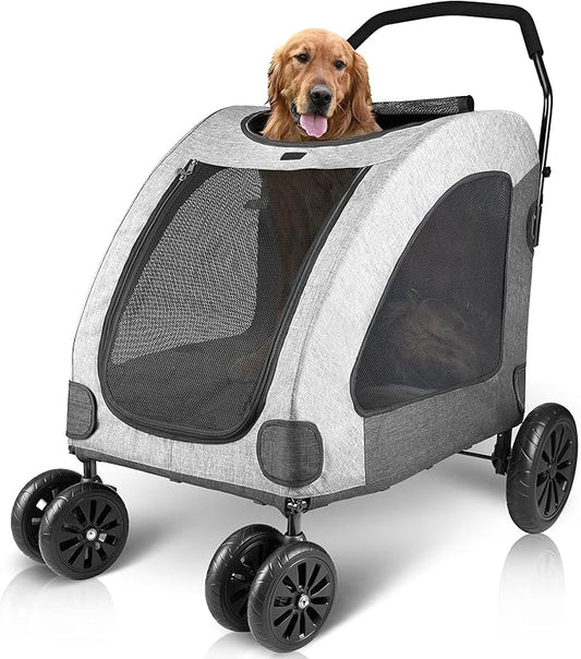 Petbobi Dog Stroller for Large Dogs 4 Rubber 2 Medium 120lbs, Grey