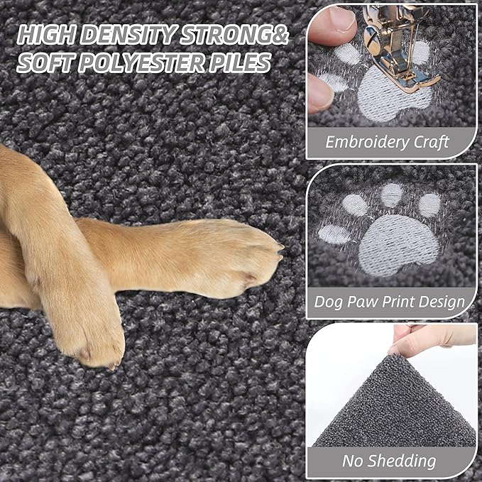 BEQHAUSE Dog Door Mat for Muddy Paws Dirt Trapper Absorbent Mud Mat for Dogs Non-Slip Washable Entryway Rug Low-Profile Soft Indoor Door Mats for Muddy Wet Shoes and Paws 20"x32"