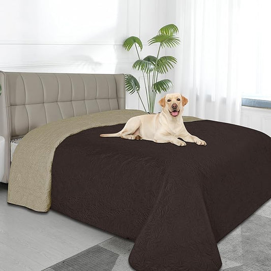 Easy-Going Waterproof Dog Bed Cover Reversible Leak Proof Pet Blanket Replacement Mat for Furniture Washable Couch Cover Sofa Cover for Dogs Cat(82x86 Inch, Chocolate/Beige)