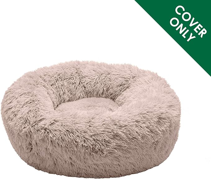 Furhaven Replacement Donut Dog Bed Cover Plush Long Faux Fur Calming Cuddler, Machine Washable - Taupe, Medium